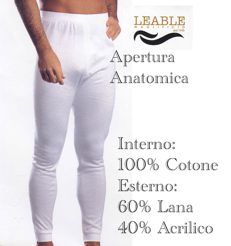 Calzamaglia Uomo Termica Leable felpato cotone Lana Bianco presentazione