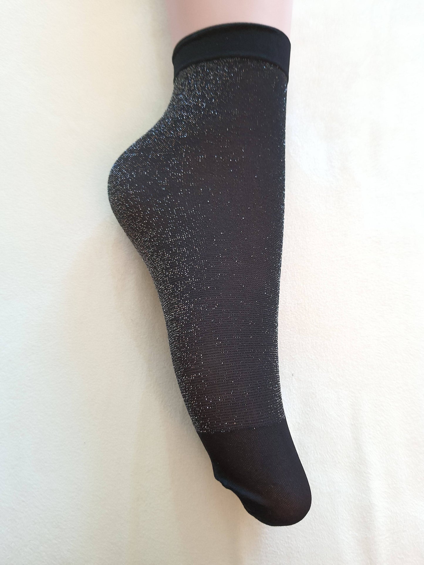 Calzini fantasmini donna 6 paia alla caviglia lurex nero sx