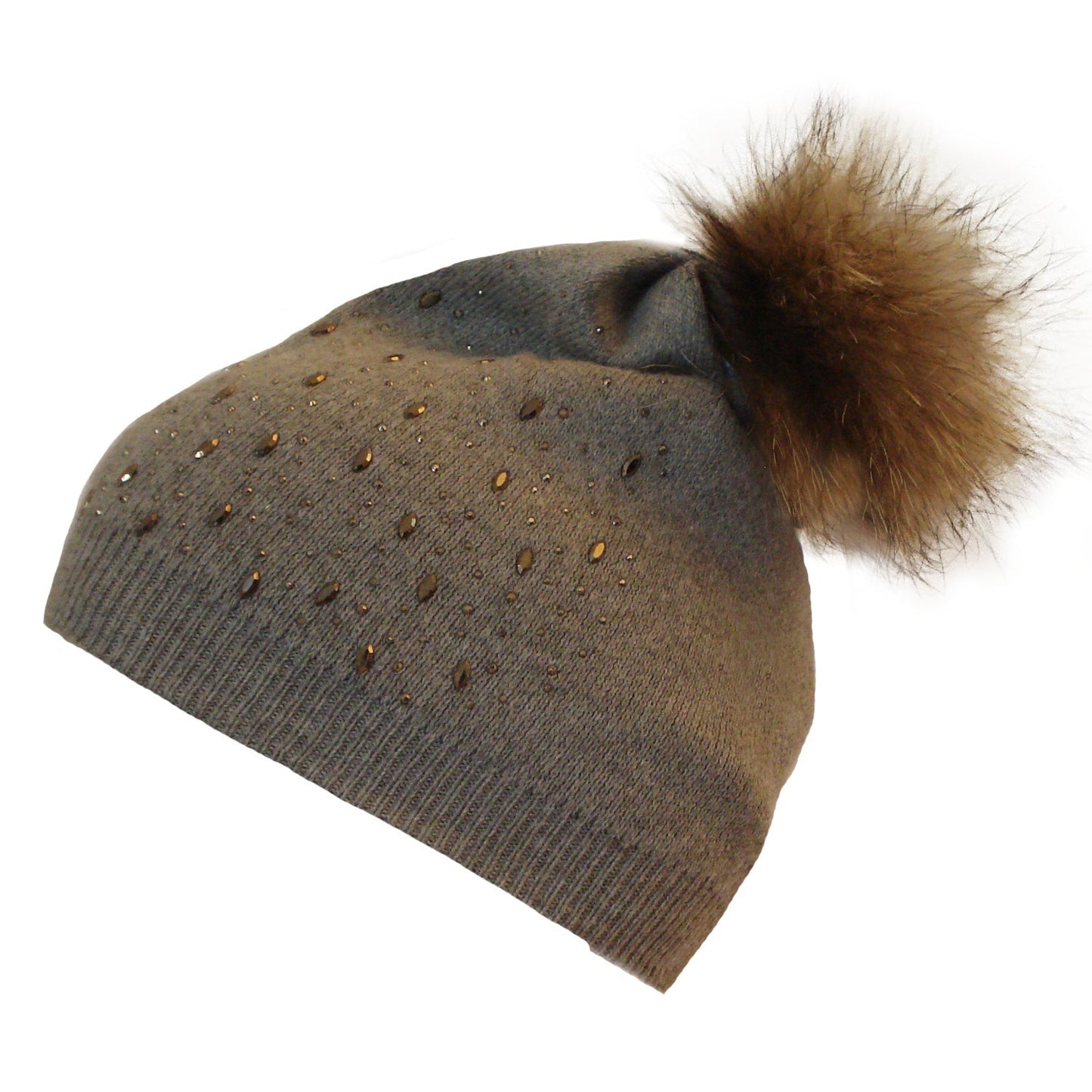 Berretto Donna Invernale Misto Lana Pompon Pelo Pelliccia grigio chiaro