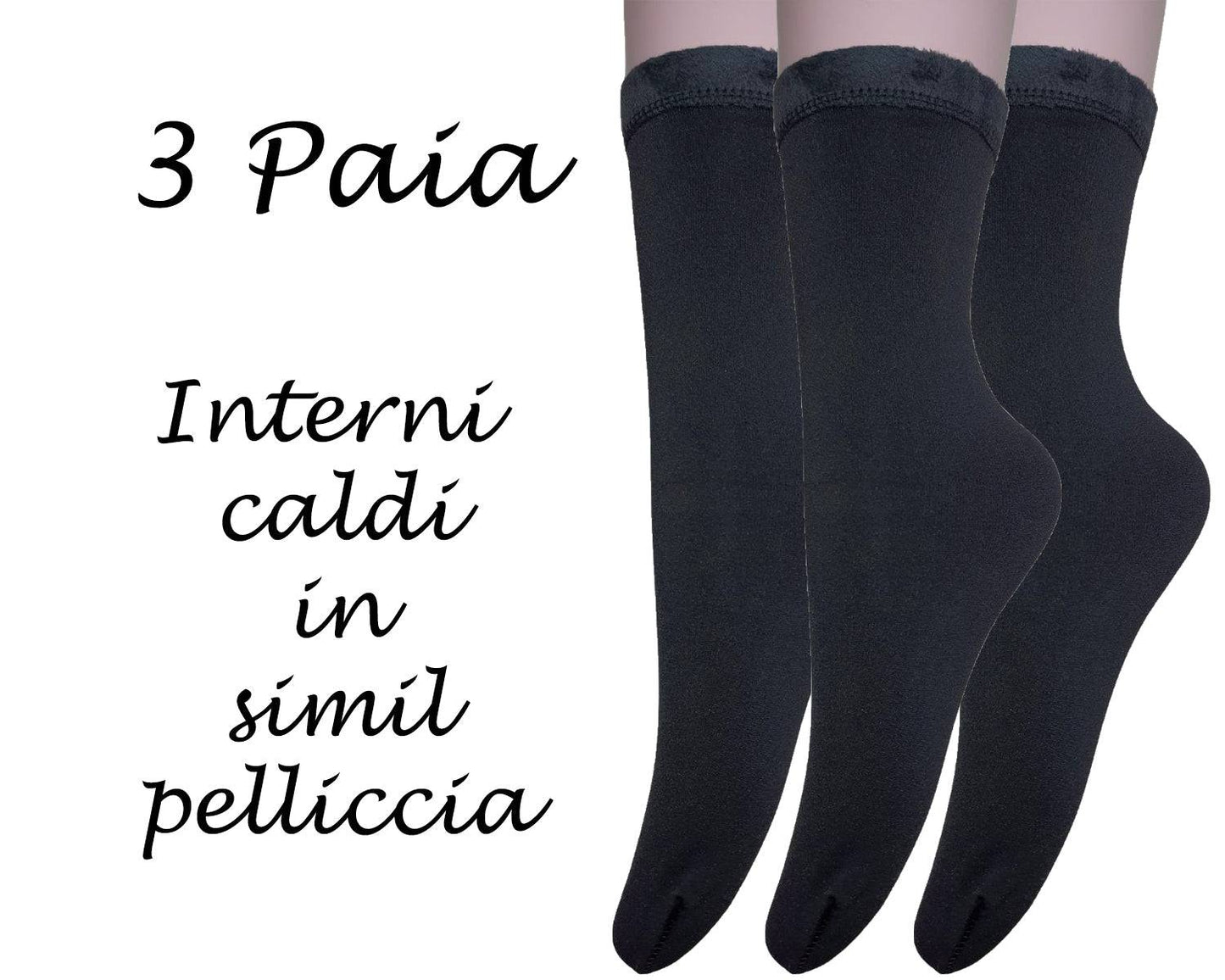 Calze Calzini Donna risvolto interno in simil pelliccia nero presentazione