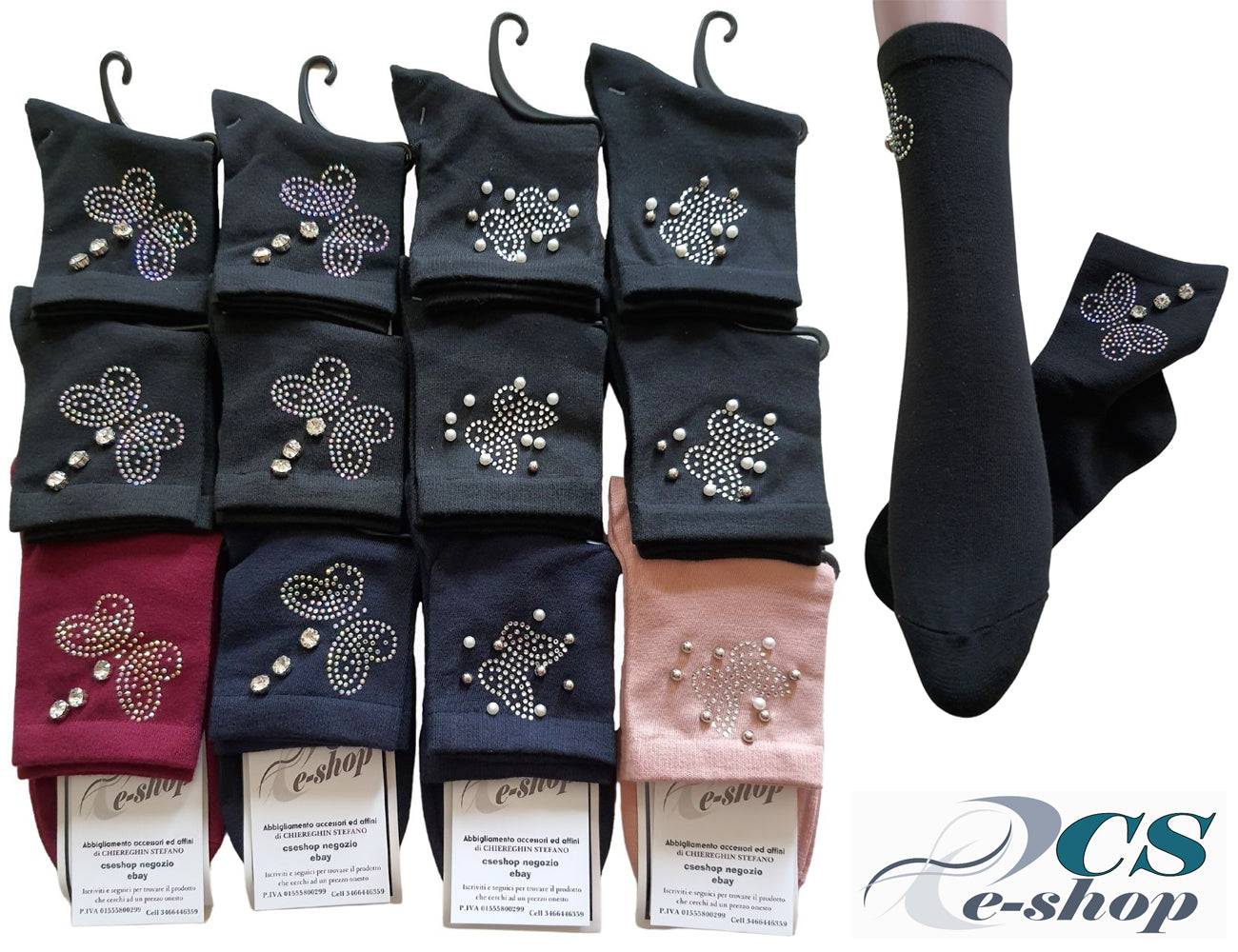Calze Calzini Donna decorati Colorati Cotone Farfalla presentazione