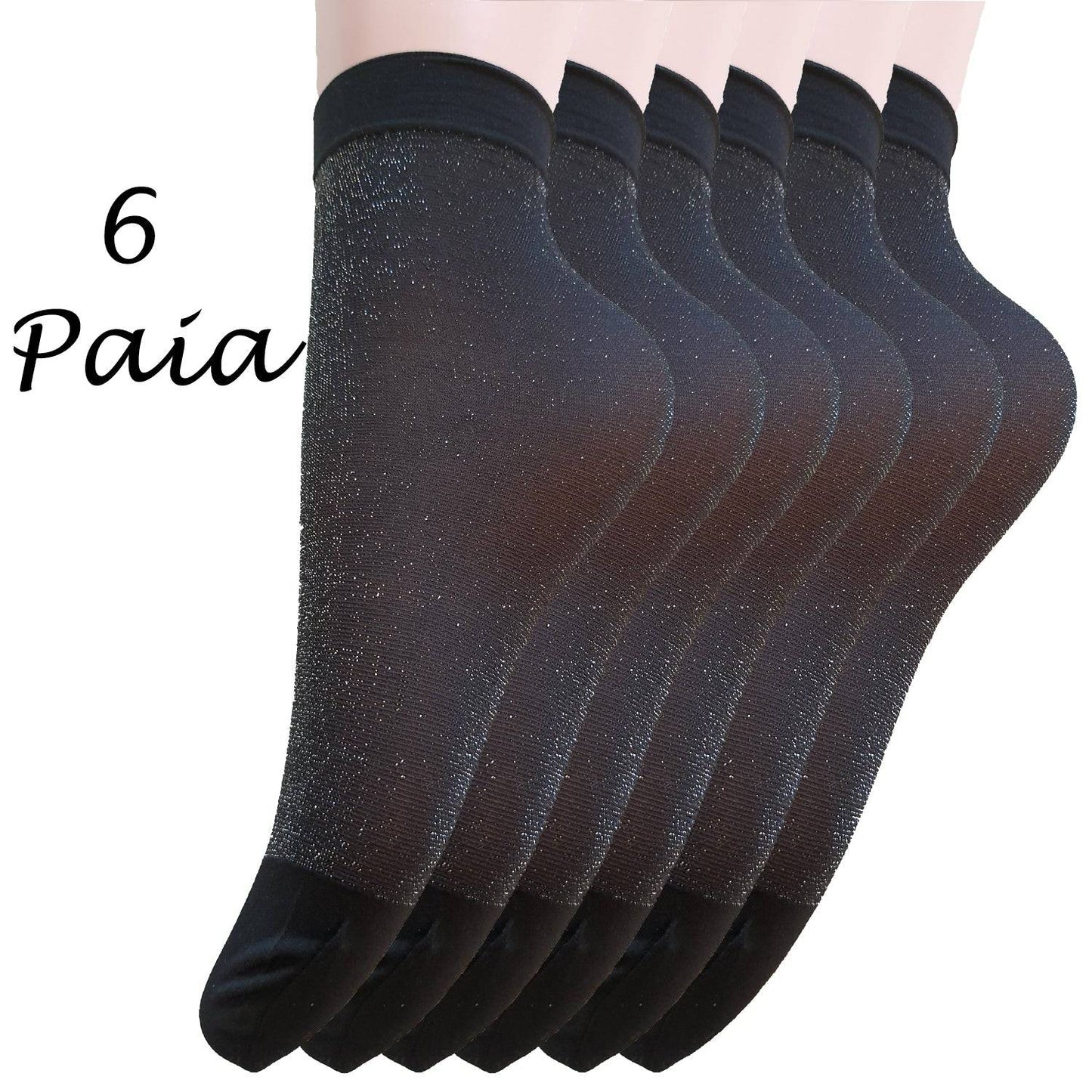 Calzini fantasmini donna 6 paia alla caviglia lurex nero