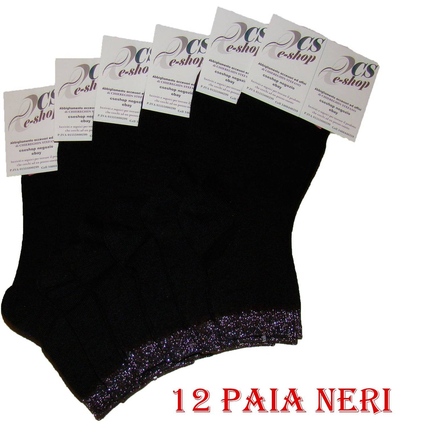 Calzini Donna Cotone Lurex colori nero grigio blu 12 paia presentazione A