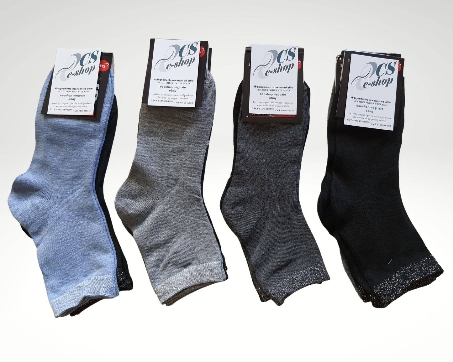Calzini Donna Cotone Lurex colori nero grigio blu 12 paia dettaglio 10