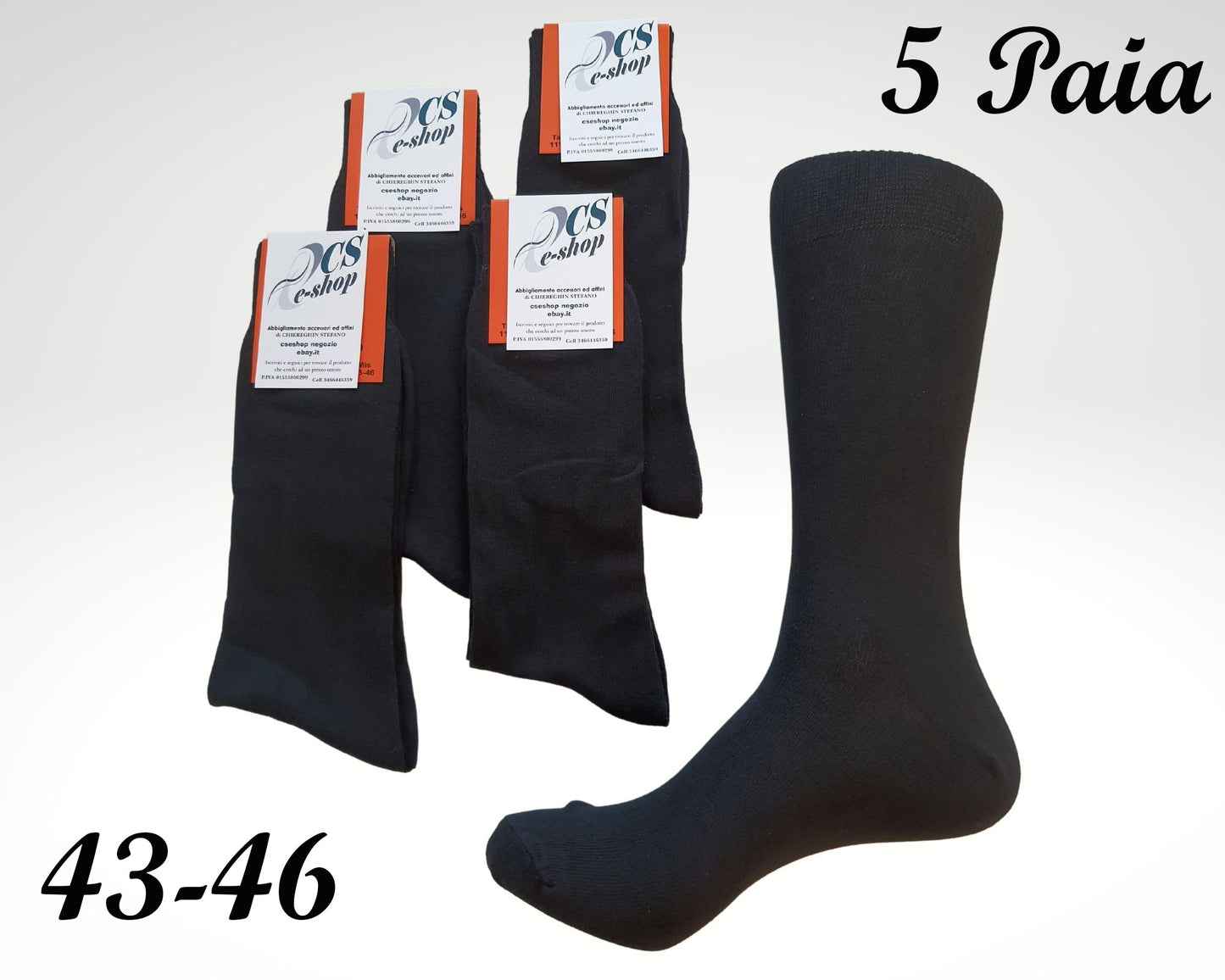 Calzini Calze Uomo Cotone Elastici 5 Paia Neri Qualità 43-46 B