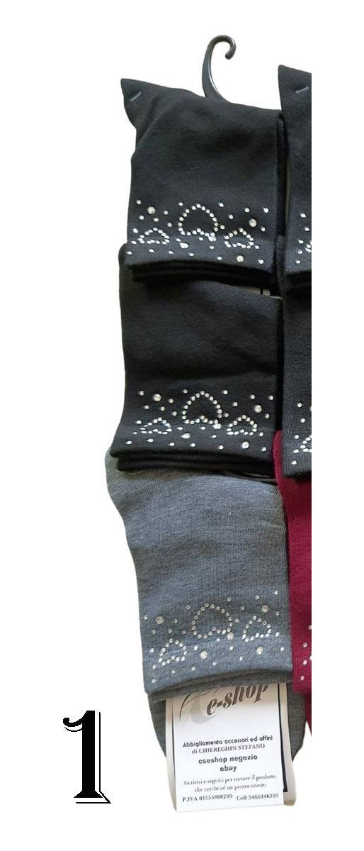 Calzini Calze Donna decorati Strass Perle Cotone Cuori Rombi selezione 1 A