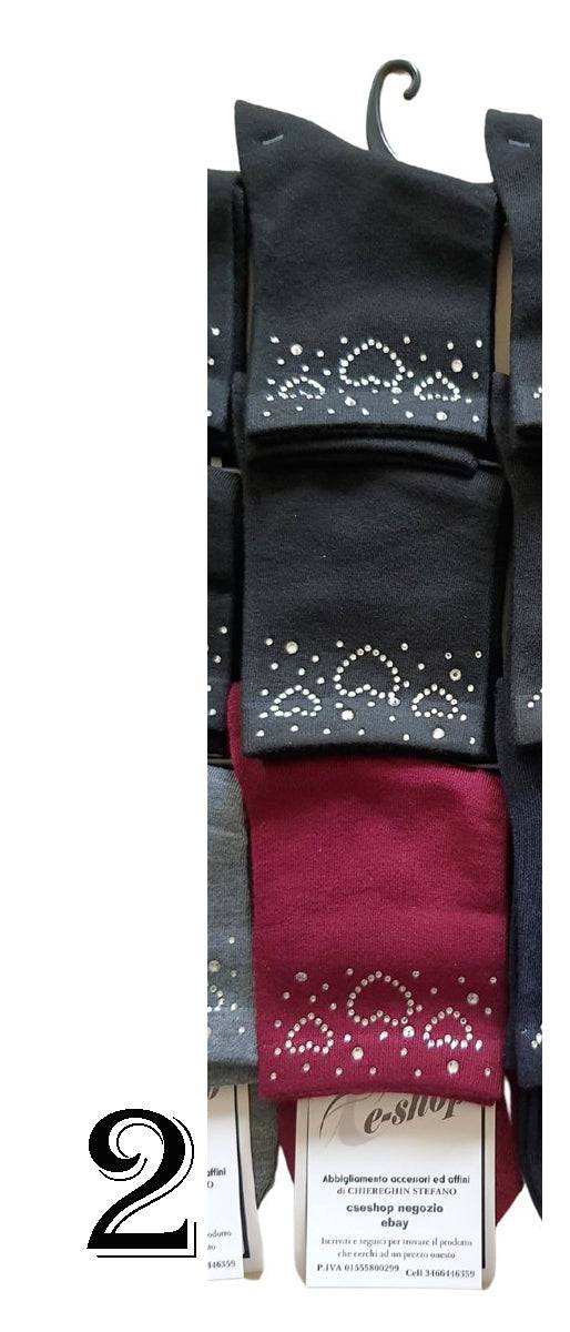 Calzini Calze Donna decorati Strass Perle Cotone Cuori Rombi selezione 2 A