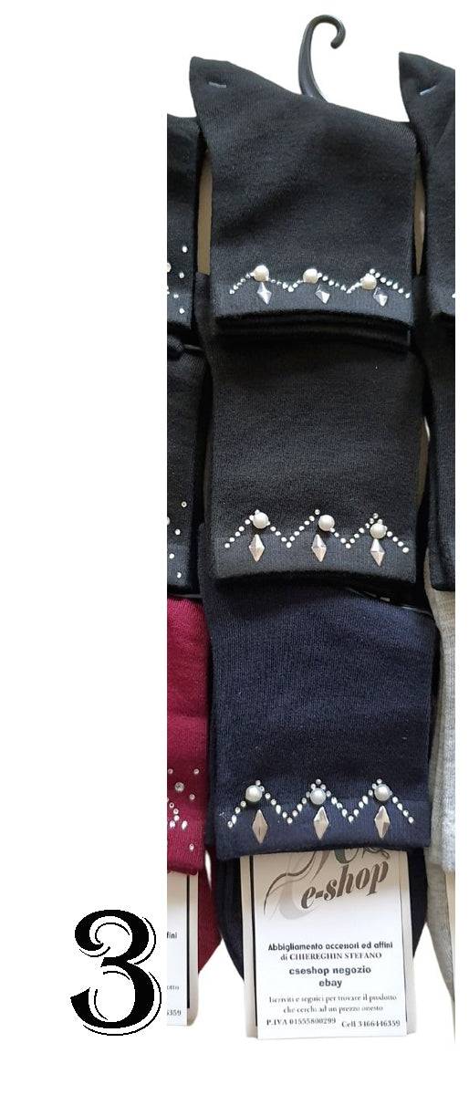 Calzini Calze Donna decorati Strass Perle Cotone Cuori Rombi selezione 3 A