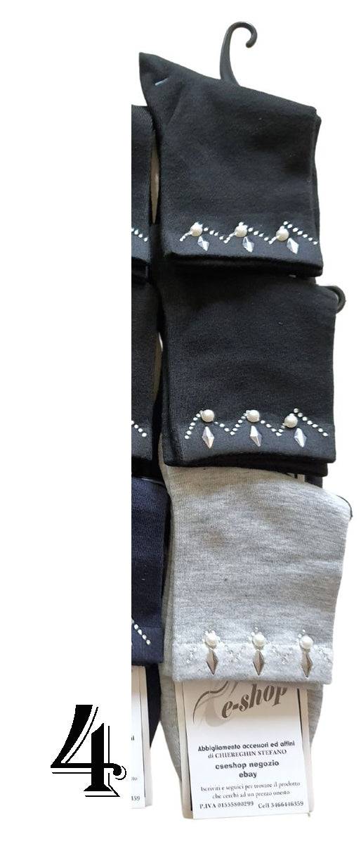 Calzini Calze Donna decorati Strass Perle Cotone Cuori Rombi selezione 4