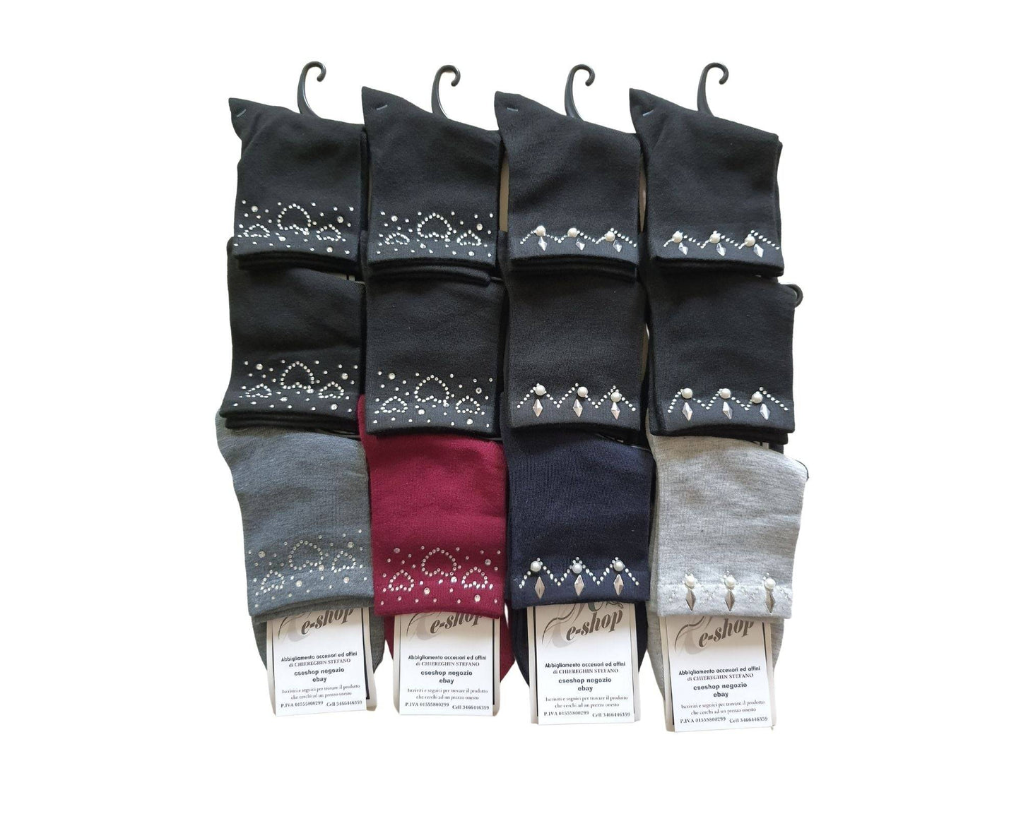 Calzini Calze Donna decorati Strass Perle Cotone Cuori Rombi presentazione