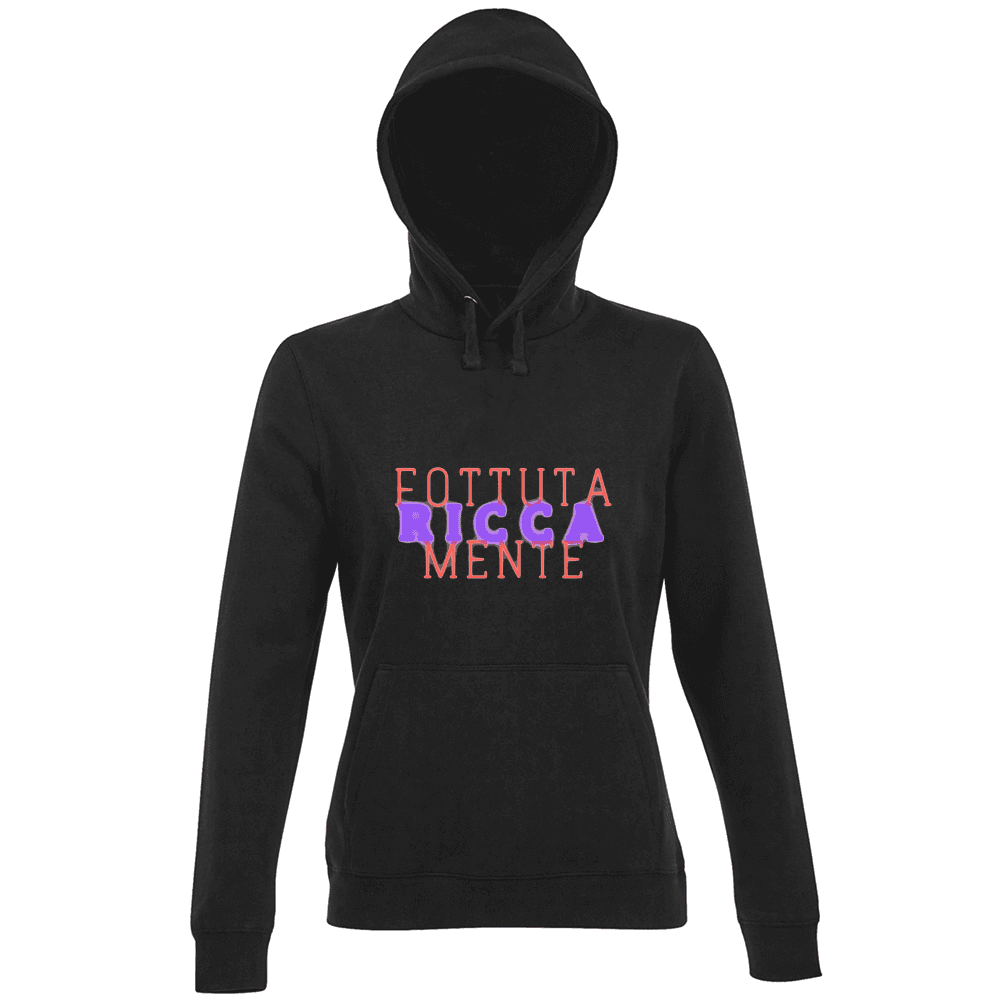 Felpa Maglia Donna cappuccio tema ricchezza nero