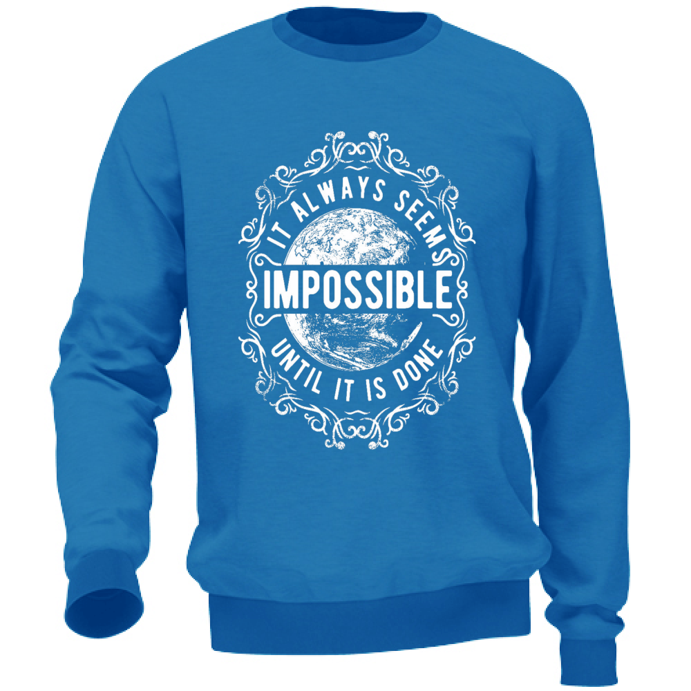 Felpa Uomo no Cappuccio e Tasche Cotone Tema Impossibile blu