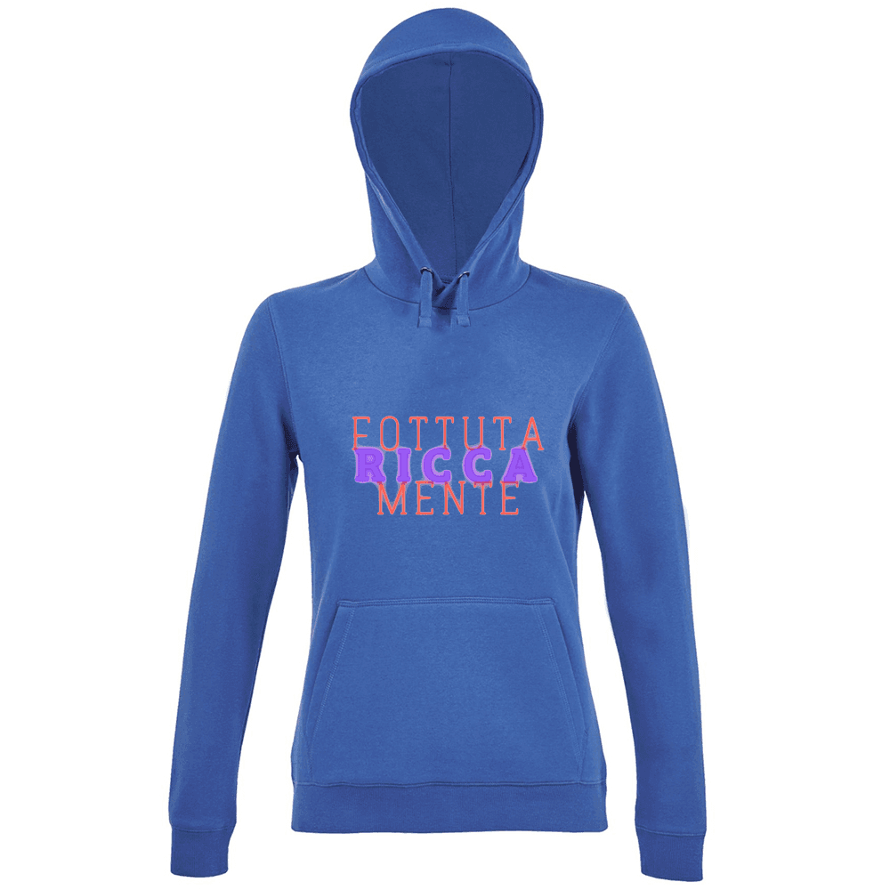 Felpa Maglia Donna cappuccio tema ricchezza blu