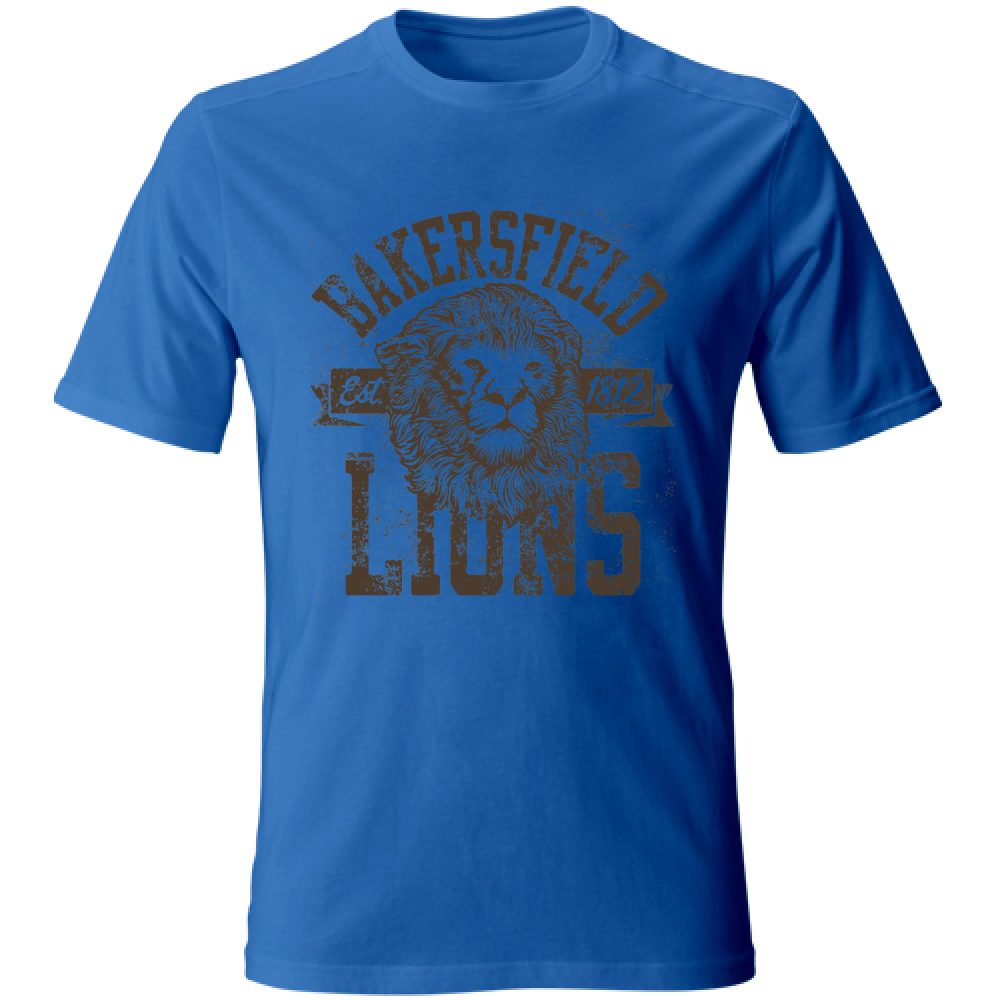 Maglietta uomo blu in cotone con stampa Leone Bakersfield Lions, ideale per moda casual e tempo libero.