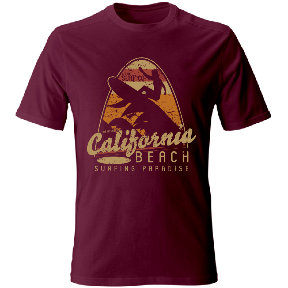 Tshirt maglietta Uomo manica corta vari colori cotone California beach bordeaux