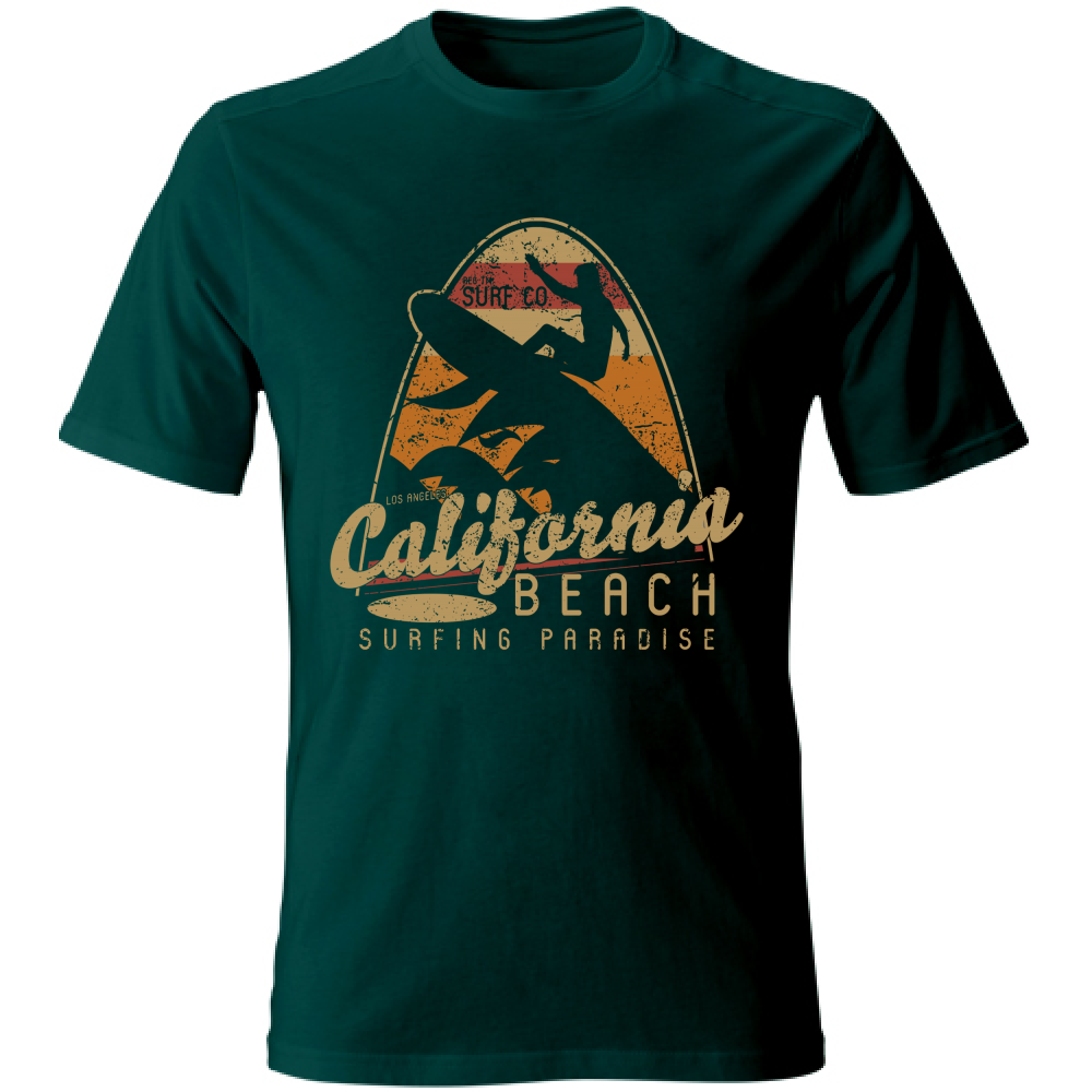Tshirt maglietta Uomo manica corta vari colori cotone California beach verde bottiglia