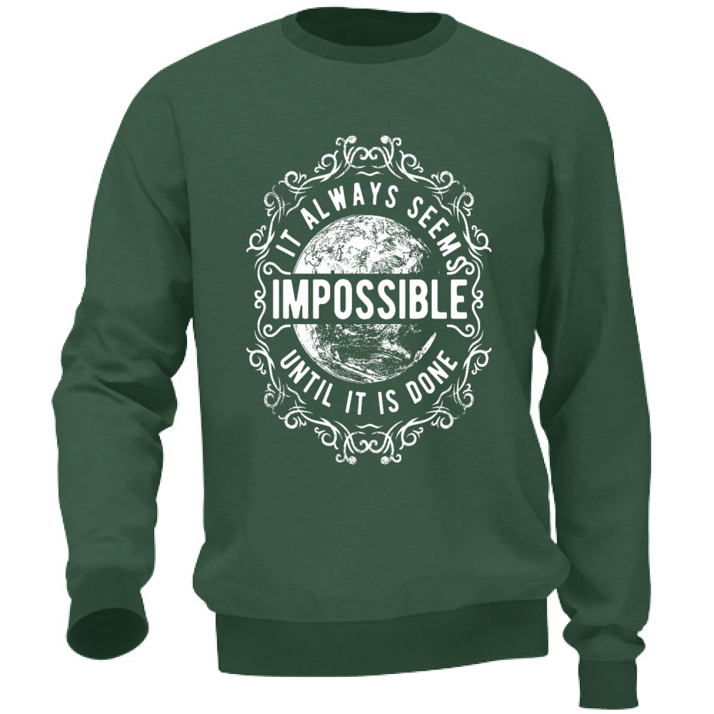 Felpa Uomo no Cappuccio e Tasche Cotone Tema Impossibile verde