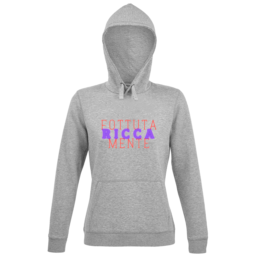 Felpa Maglia Donna cappuccio tema ricchezza grigio
