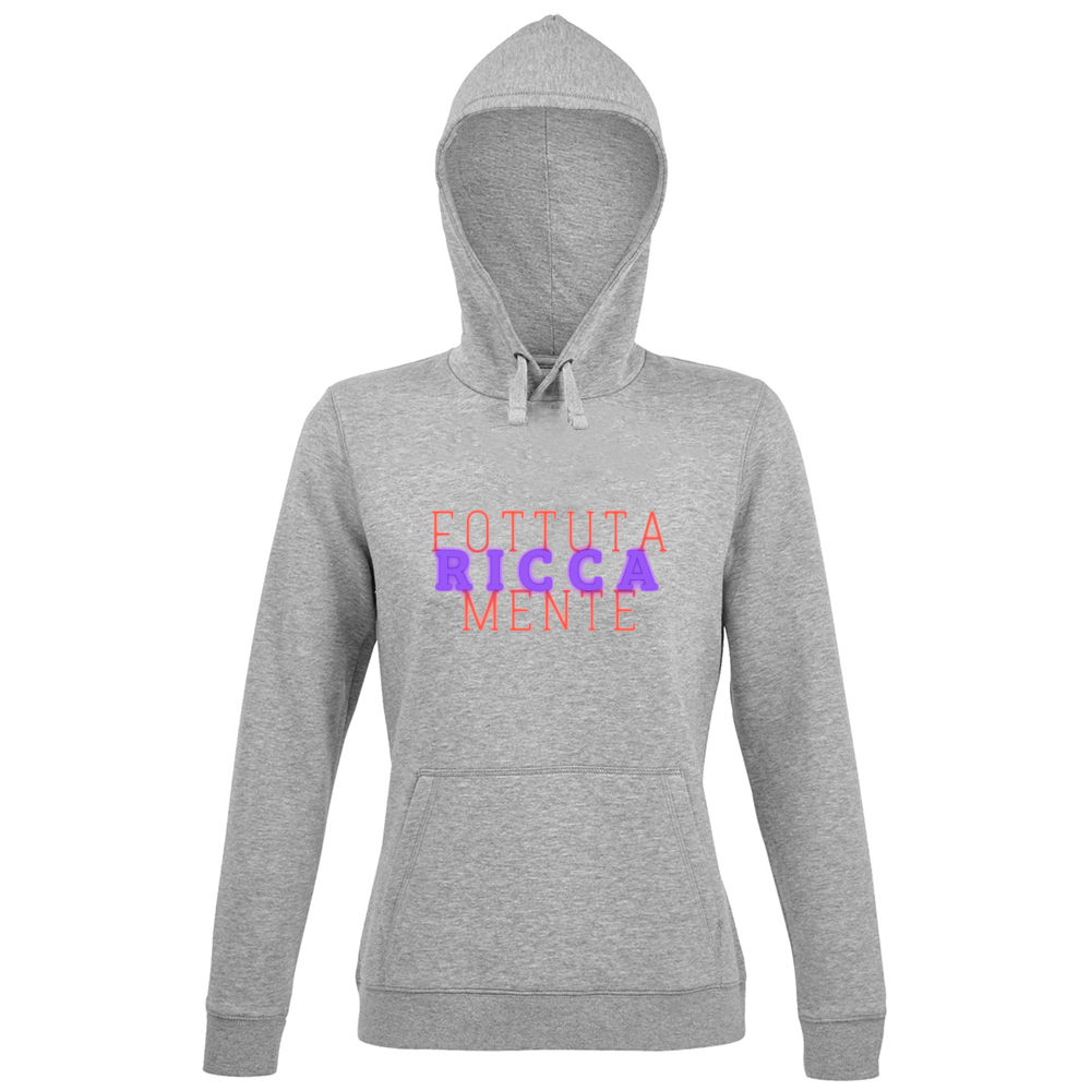 Felpa Maglia Donna cappuccio tema ricchezza grigio