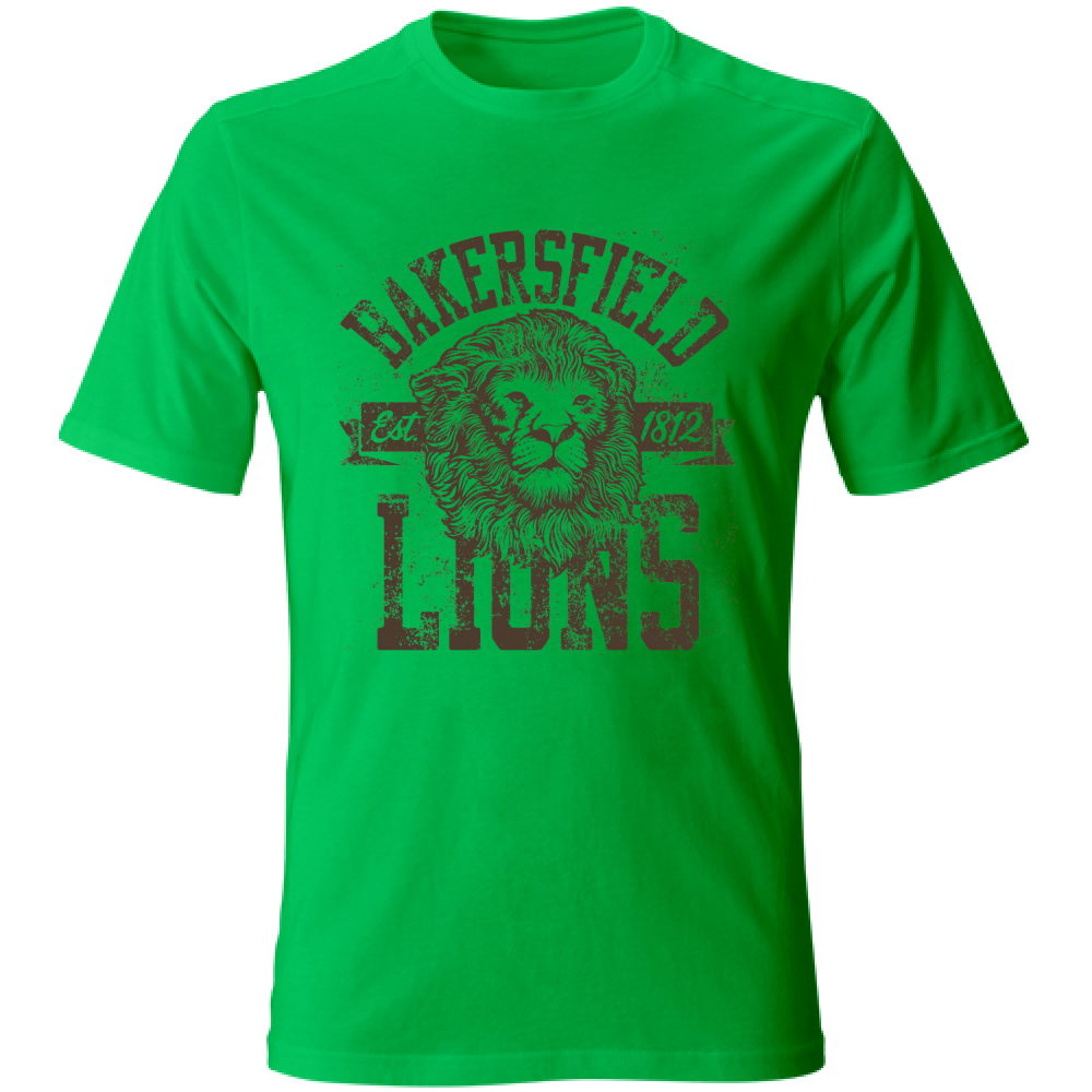 Maglietta uomo verde in cotone con stampa Leone Bakersfield, ideale per look casual e dinamico in estate.