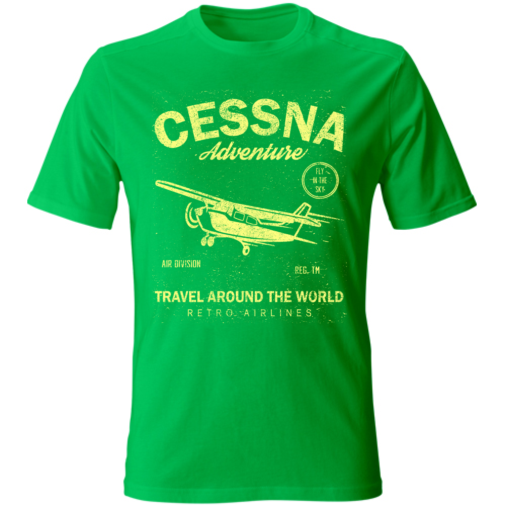 Tshirt maglietta Uomo manica corta vari colori cotone Avventura Cessna Kiwigreen