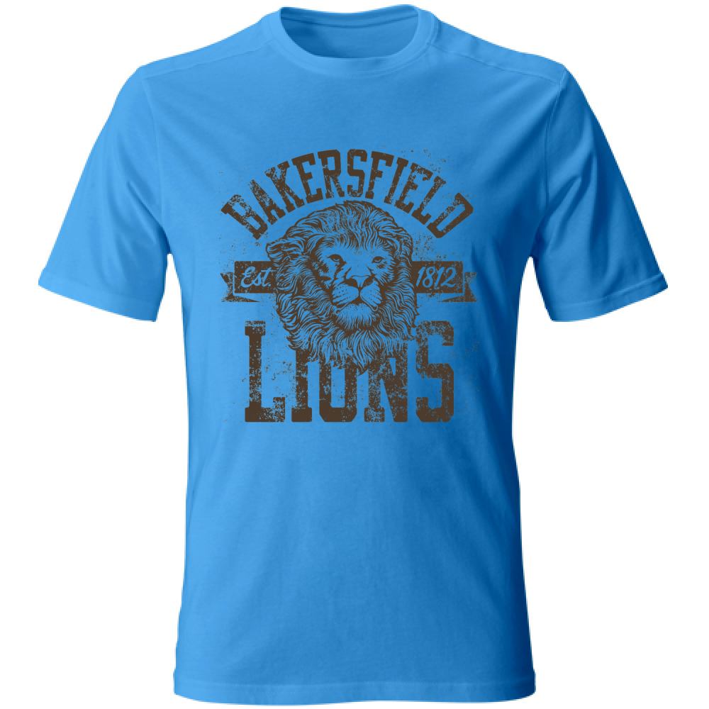 Tshirt uomo azzurra in cotone con grafica Leone, modello girocollo perfetto per abbigliamento estivo e sportivo.
