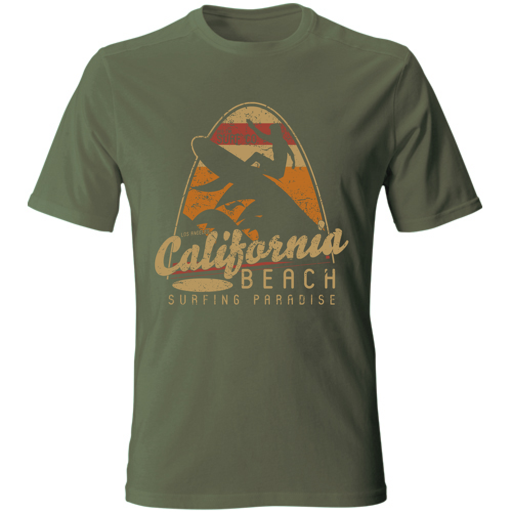 Tshirt maglietta Uomo manica corta vari colori cotone California beach verde militare