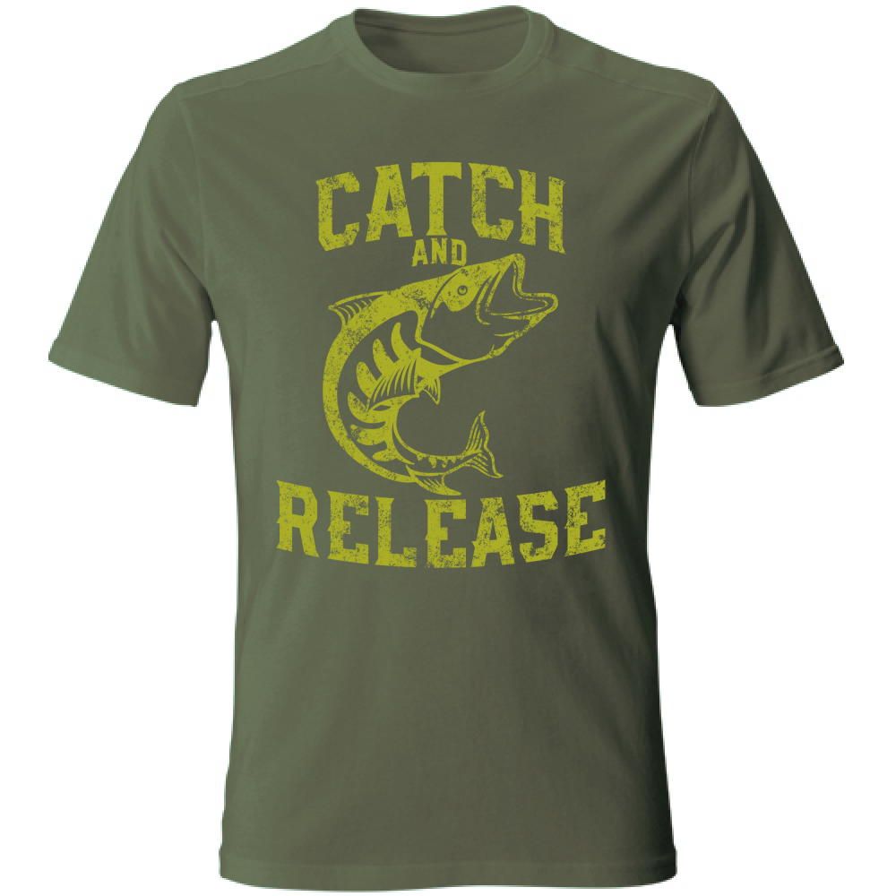 Tshirt maglia maglietta Uomo manica corta vari colori cotone Catch and release verde militare