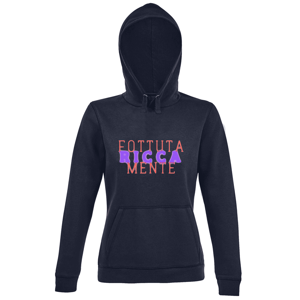 Felpa Maglia Donna cappuccio tema ricchezza navy