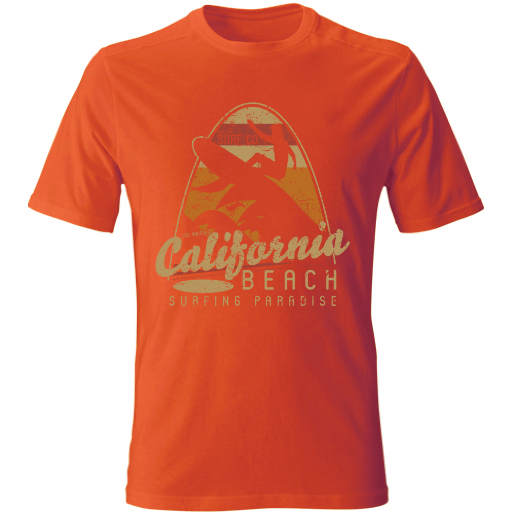 Tshirt maglietta Uomo manica corta vari colori cotone California beach neonorange
