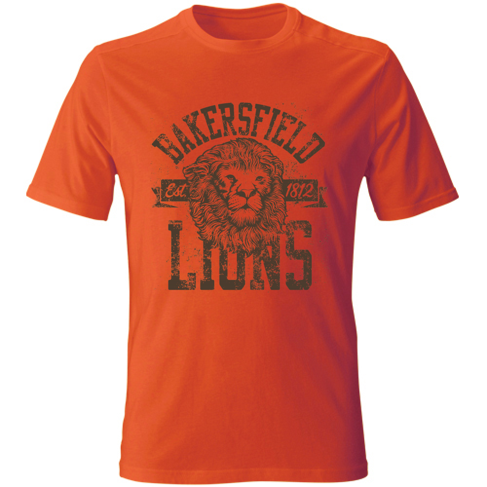 Tshirt uomo arancione scuro in cotone con stampa Leone, perfetta per outfit maschili casual e streetwear.