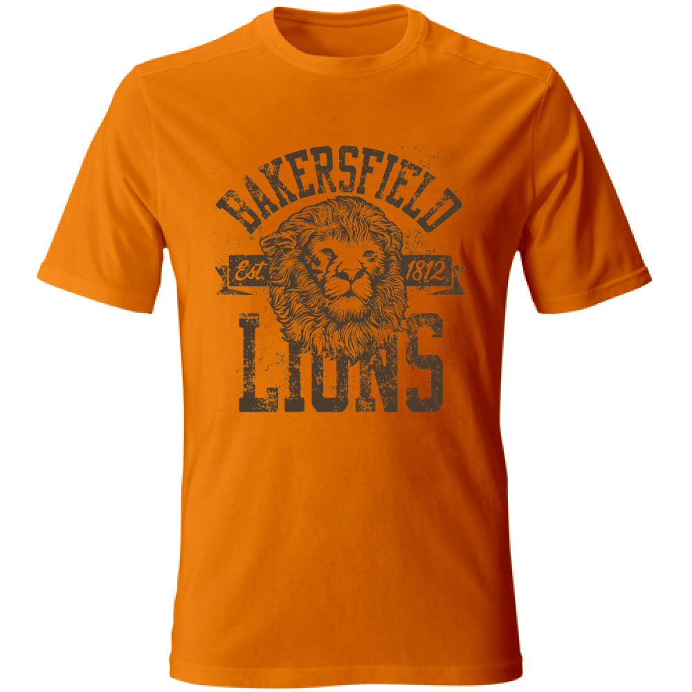 Maglietta uomo arancione in cotone con grafica Leone, ideale per moda estiva e abbigliamento casual maschile.