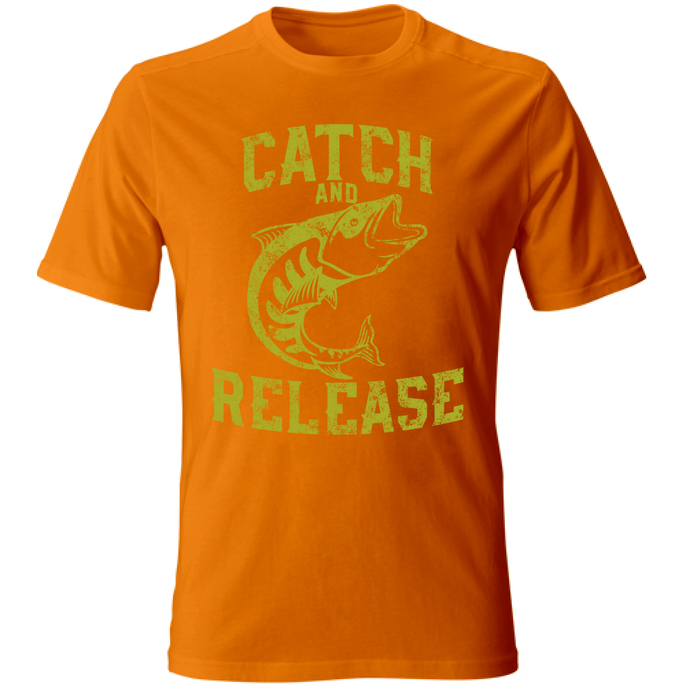 Tshirt maglia maglietta Uomo manica corta vari colori cotone Catch and release arancione