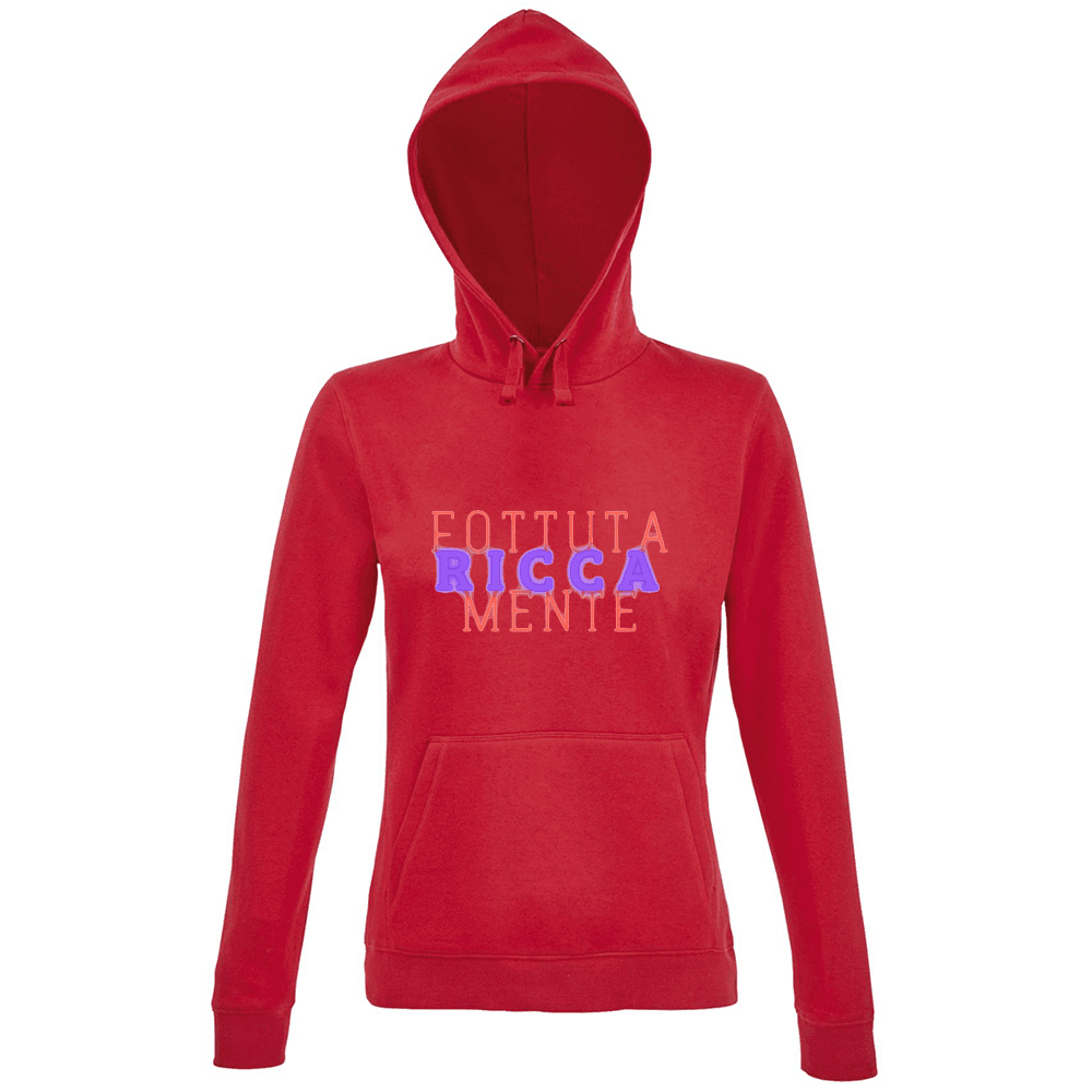 Felpa Maglia Donna cappuccio tema ricchezza rosso