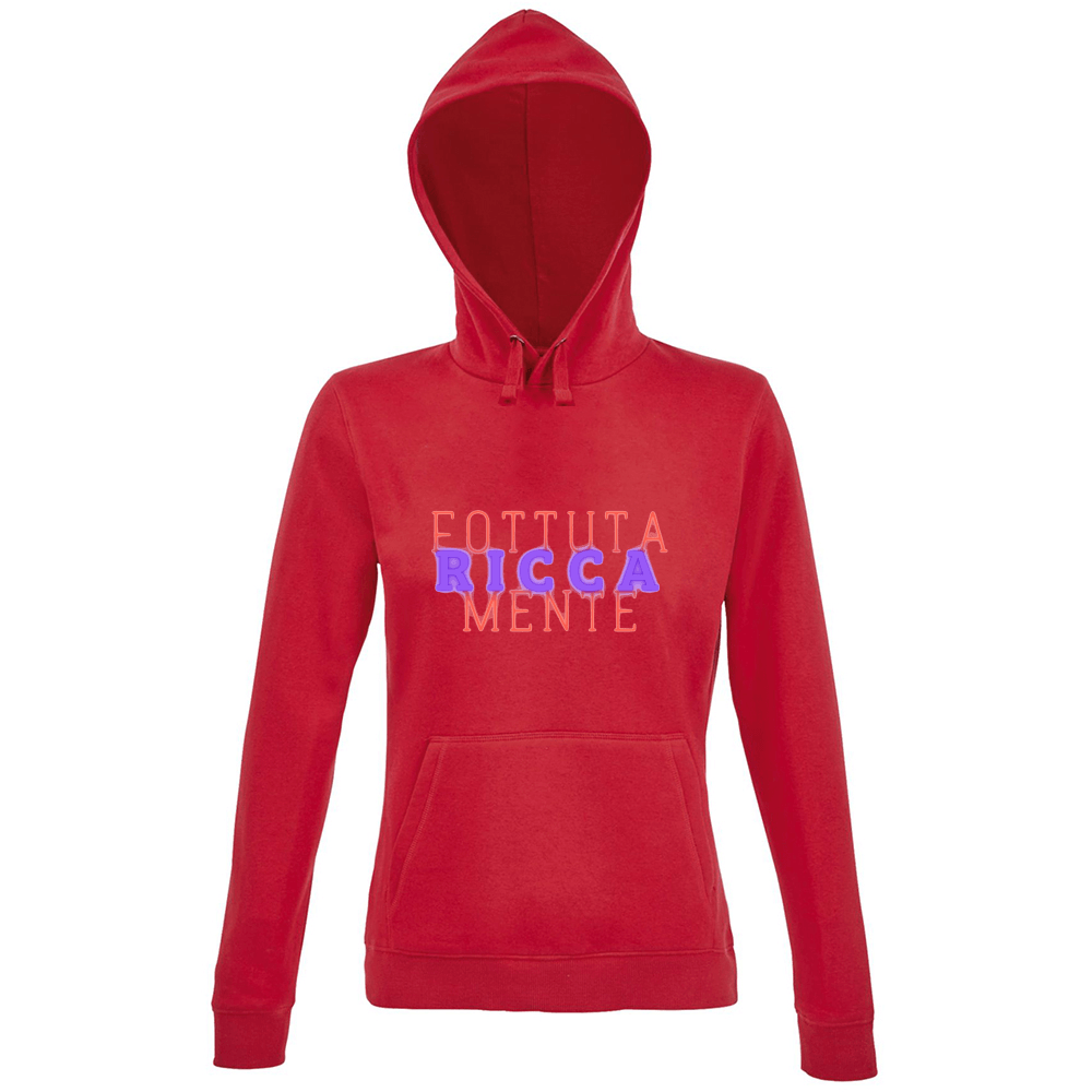 Felpa Maglia Donna cappuccio tema ricchezza rosso
