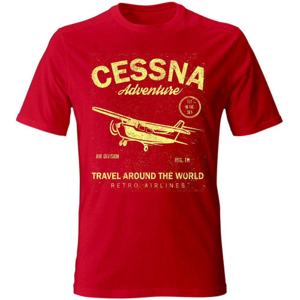 Tshirt maglietta Uomo manica corta vari colori cotone Avventura Cessna rosso
