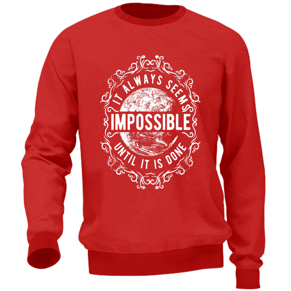 Felpa Uomo no Cappuccio e Tasche Cotone Tema Impossibile rosso