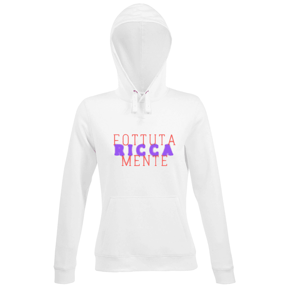 Felpa Maglia Donna cappuccio tema ricchezza bianco