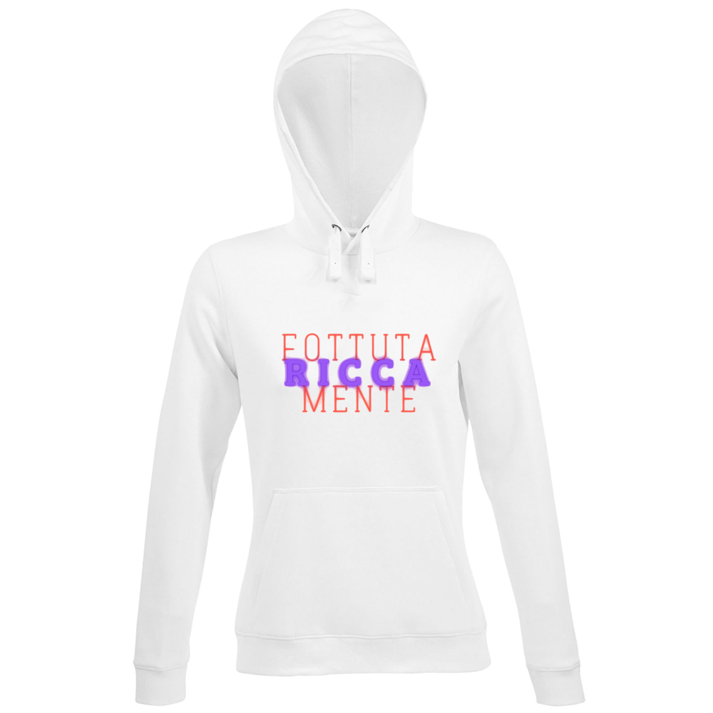 Felpa Maglia Donna cappuccio tema ricchezza bianco