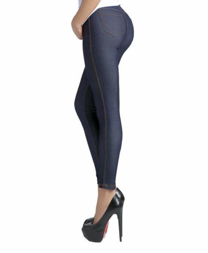 Leggings Donna invernale effetto jeans in caldo jersey felpato con tasche Gladys