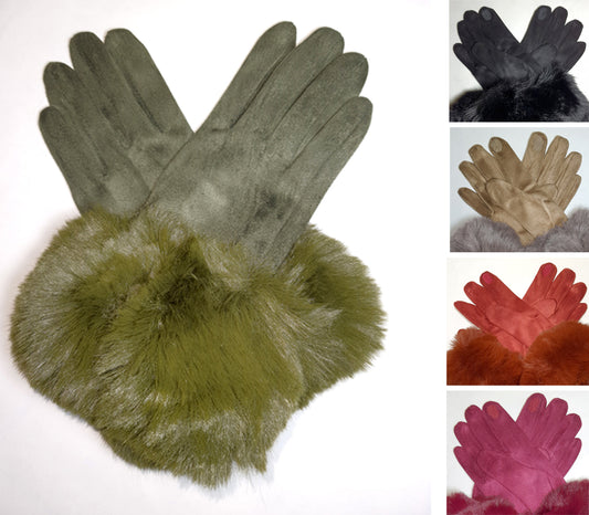 Guanti donna invernali touch screen simil pelo pelliccia vari colori
