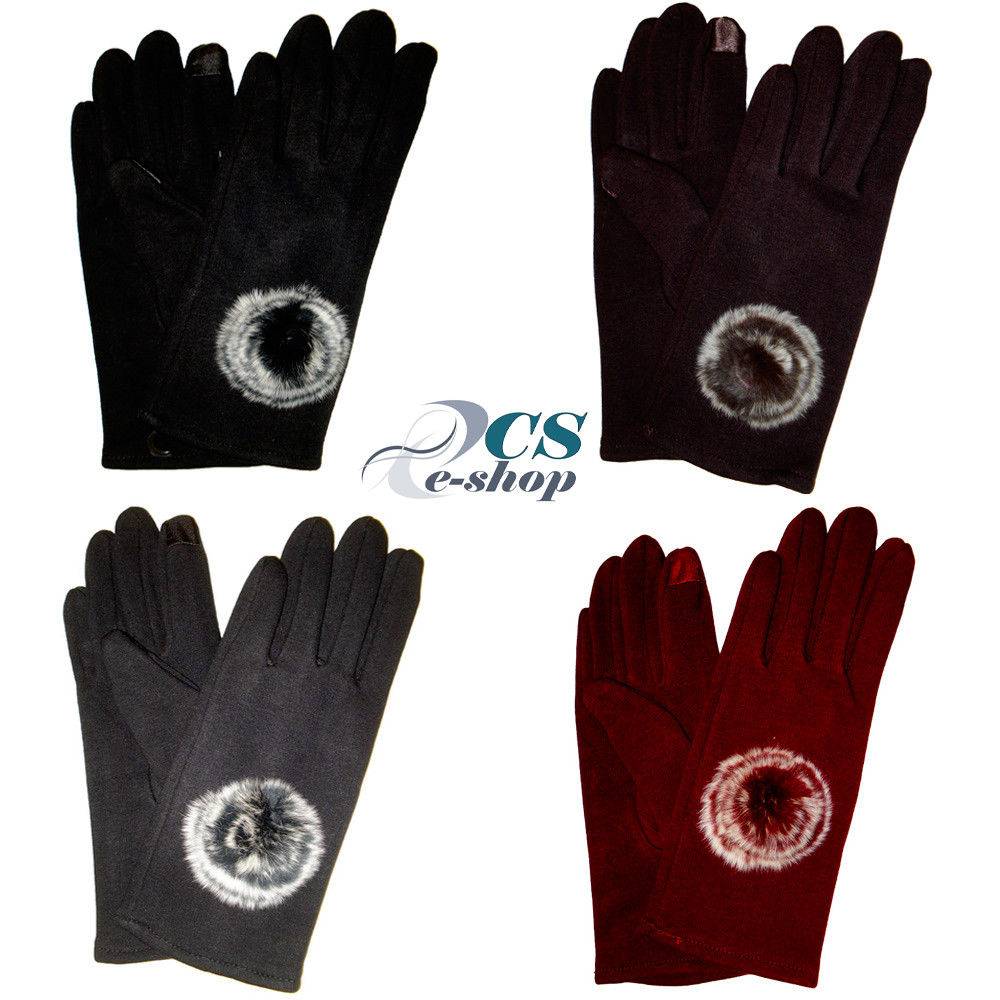 Guanti donna invernali pompon pelo pelliccia touchscreen eleganti
