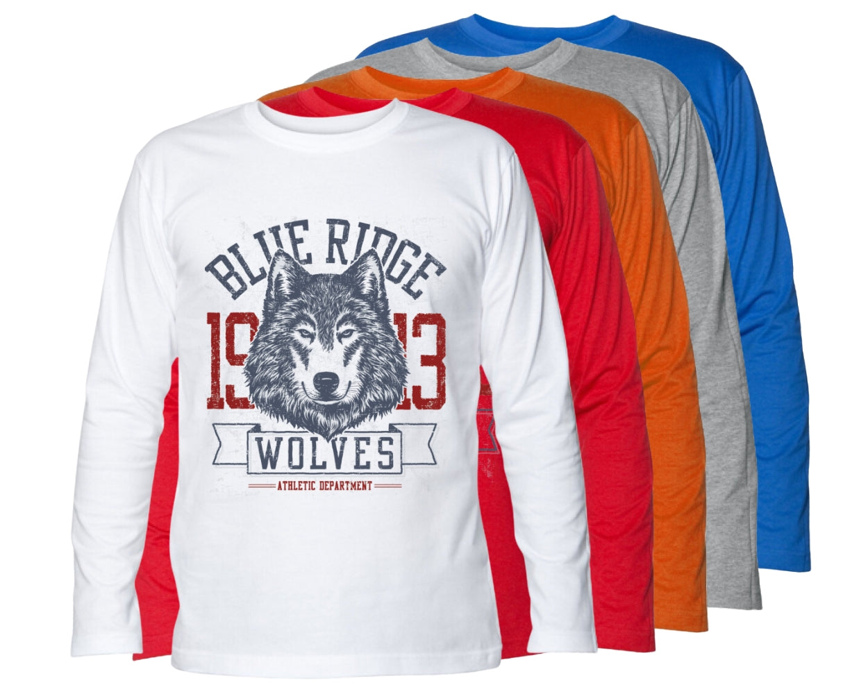 T-Shirt maglietta Uomo cotone jersey manica lunga Lupo Wolves