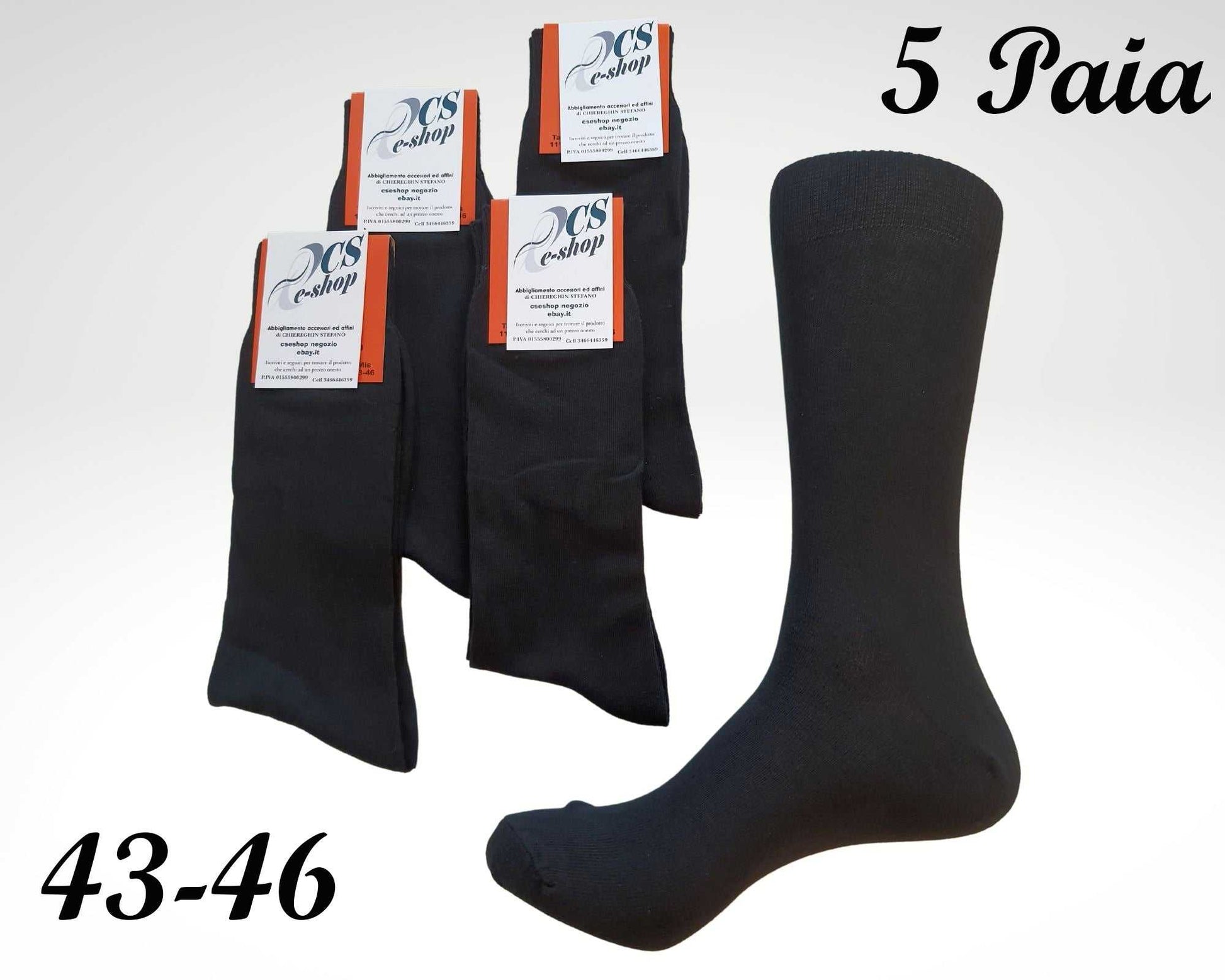 Calzini Calze Uomo Cotone Elastici 5 Paia Neri Qualità 43-46 B