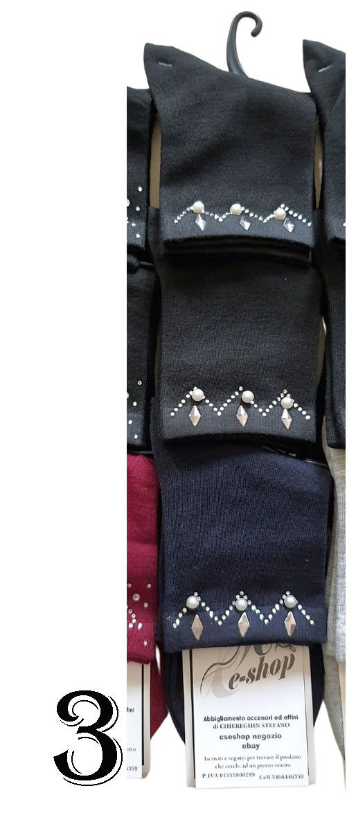 Calzini Calze Donna decorati Strass Perle Cotone Colorati Cuori Rombi