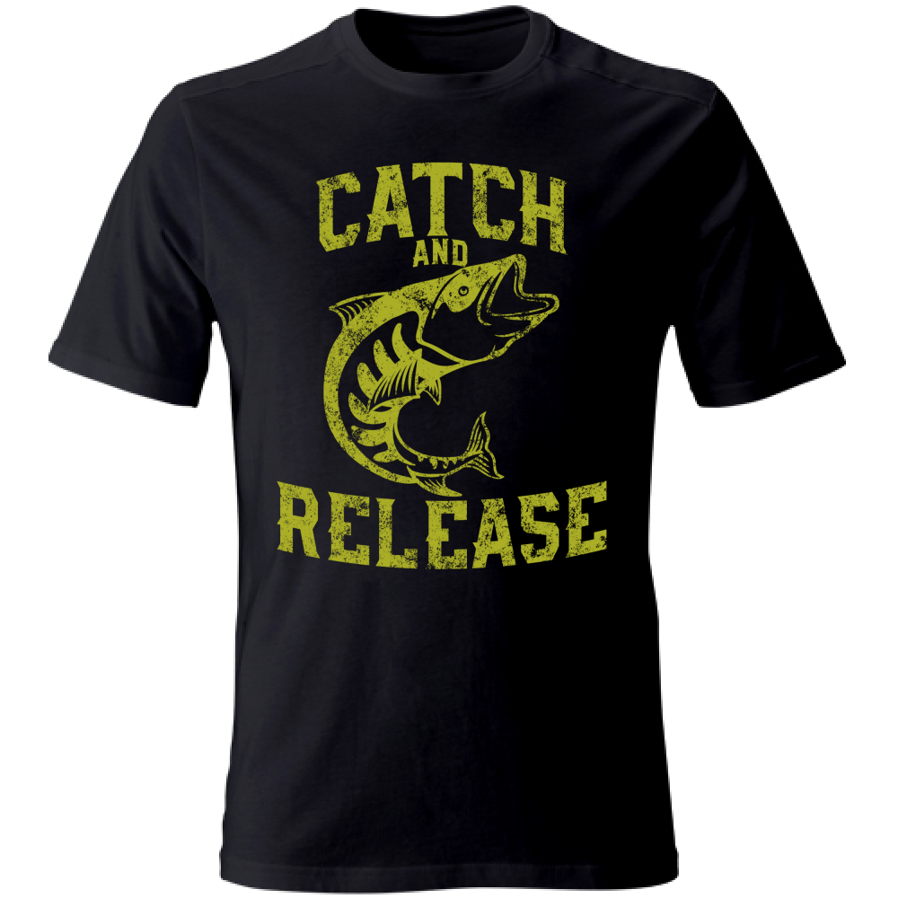 Tshirt maglia maglietta nero Uomo manica corta vari colori cotone Catch and release