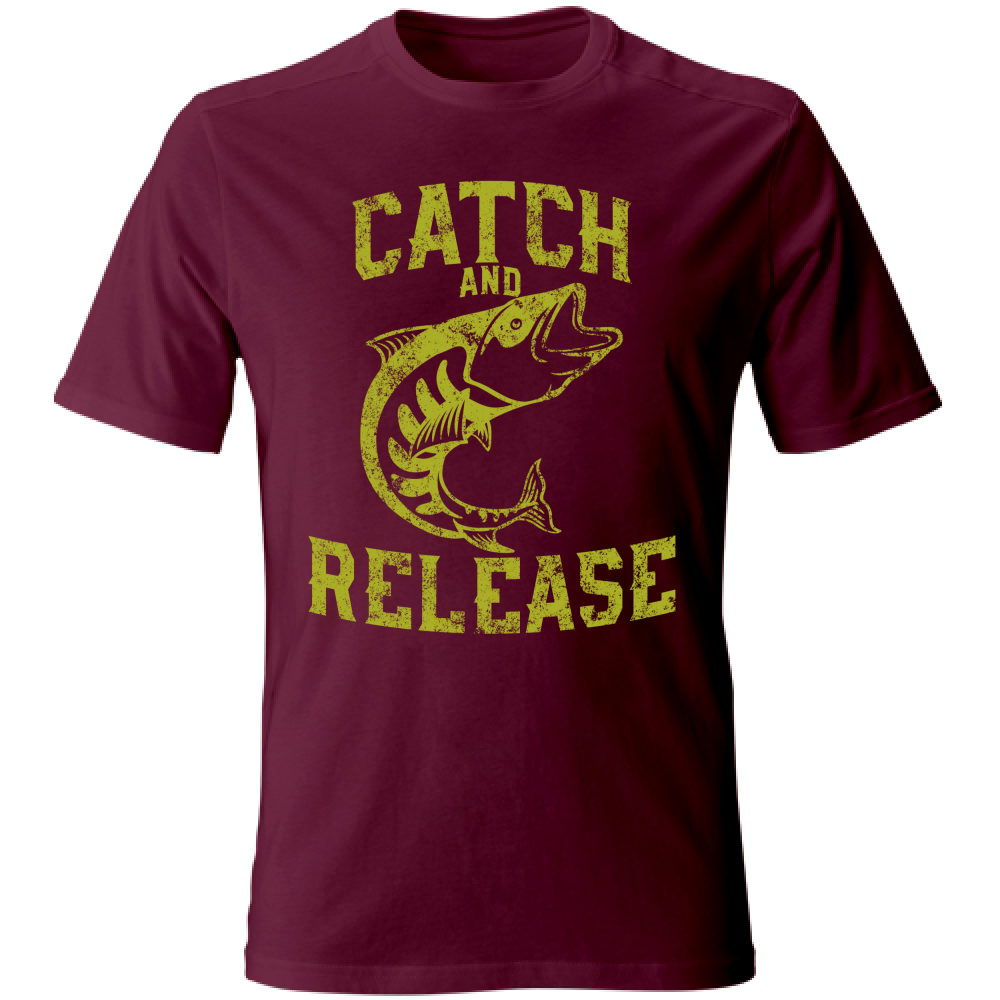 Tshirt maglia maglietta Uomo manica corta vari colori cotone Catch and release bordeaux