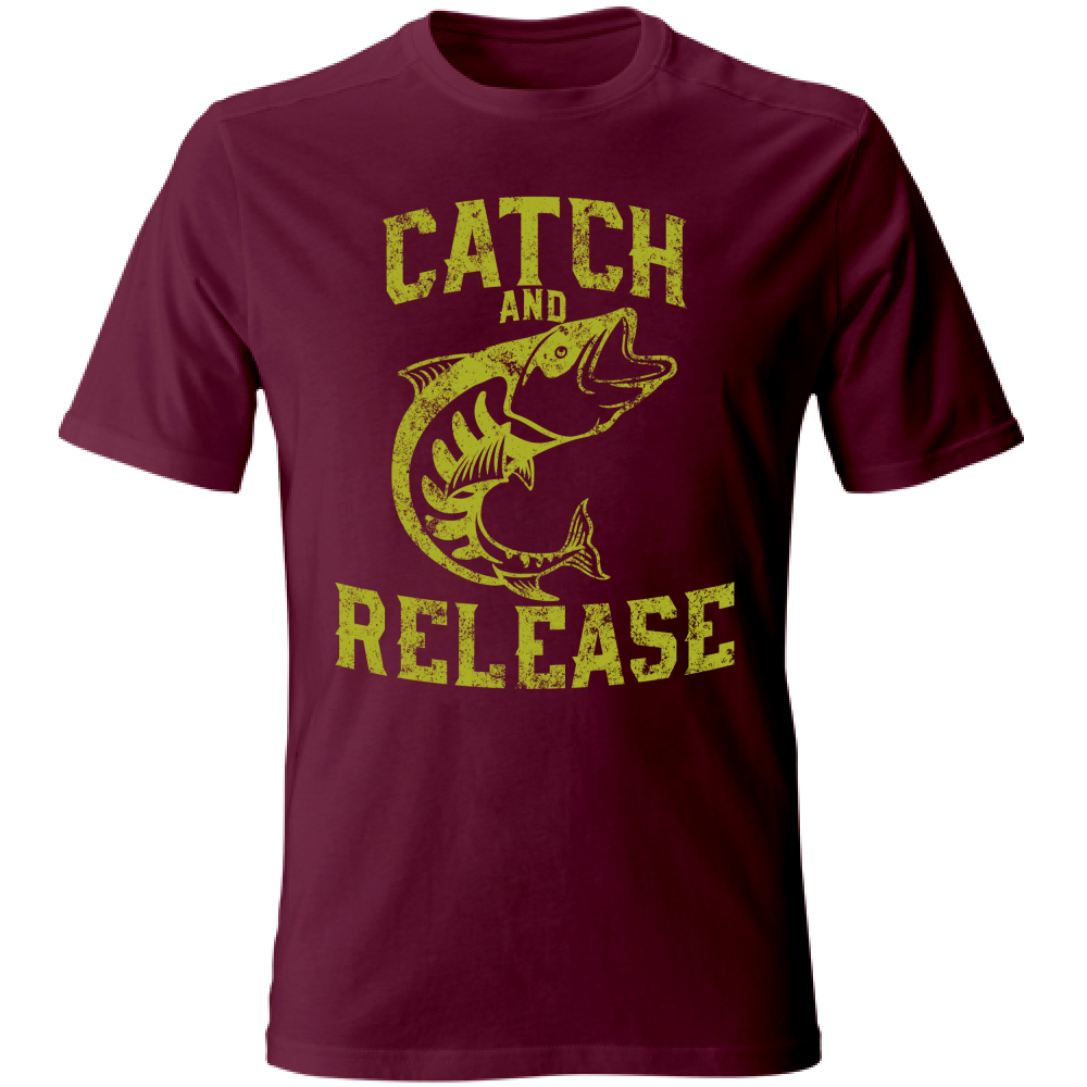 Tshirt maglia maglietta bordeaux Uomo manica corta vari colori cotone Catch and release