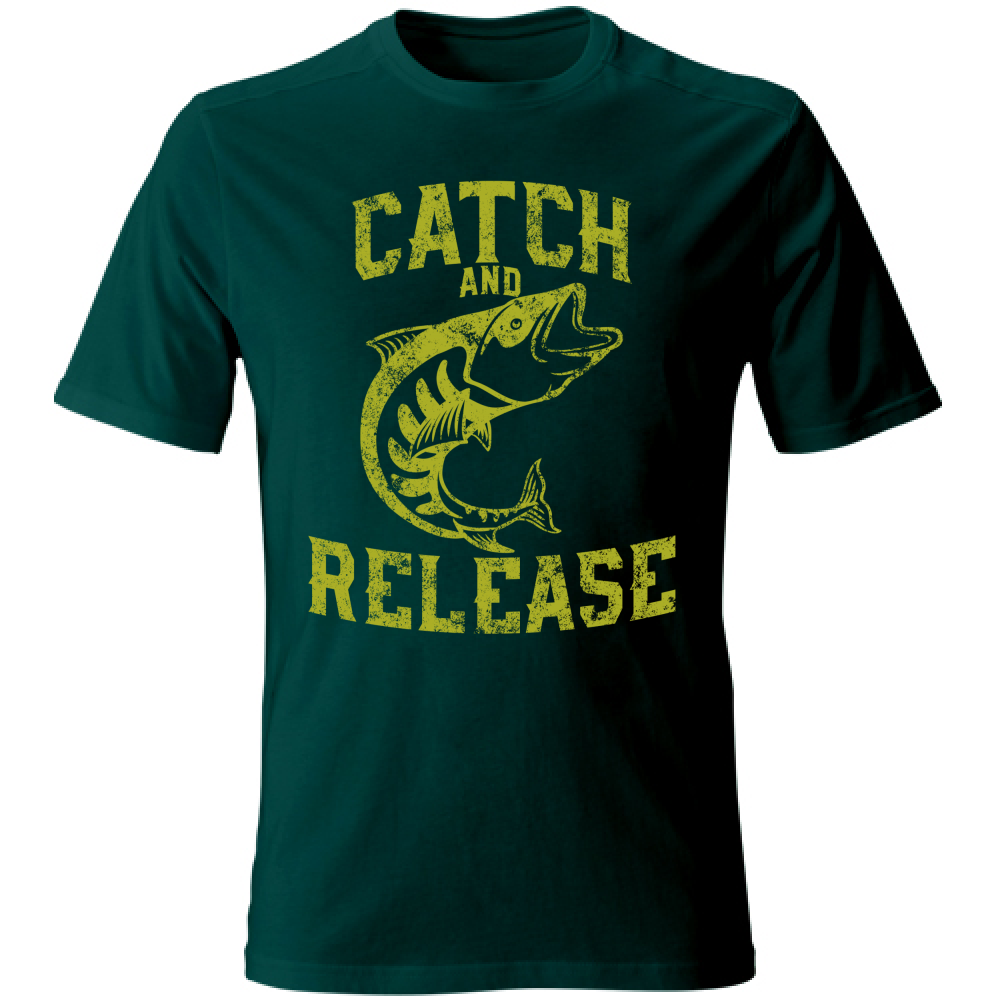 Tshirt maglia maglietta verde bottiglia Uomo manica corta vari colori cotone Catch and release