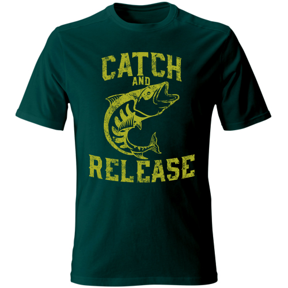 Tshirt maglia maglietta Uomo manica corta vari colori cotone Catch and release verde bottiglia